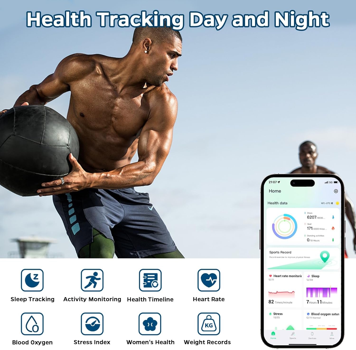 Smart Ring Health Tracker, Sleep Tracker Ring with Heart Rate, Waterproof Fitness Ring for Activity Monitoring/Steps/Distance/Calories,Air Gestures,Up to 7Day Battery,For Ios Android(Stylish Silver#8)